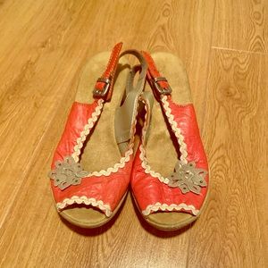 Rieker Leather Espadrille Sandals Orange Sz 6 NWOT